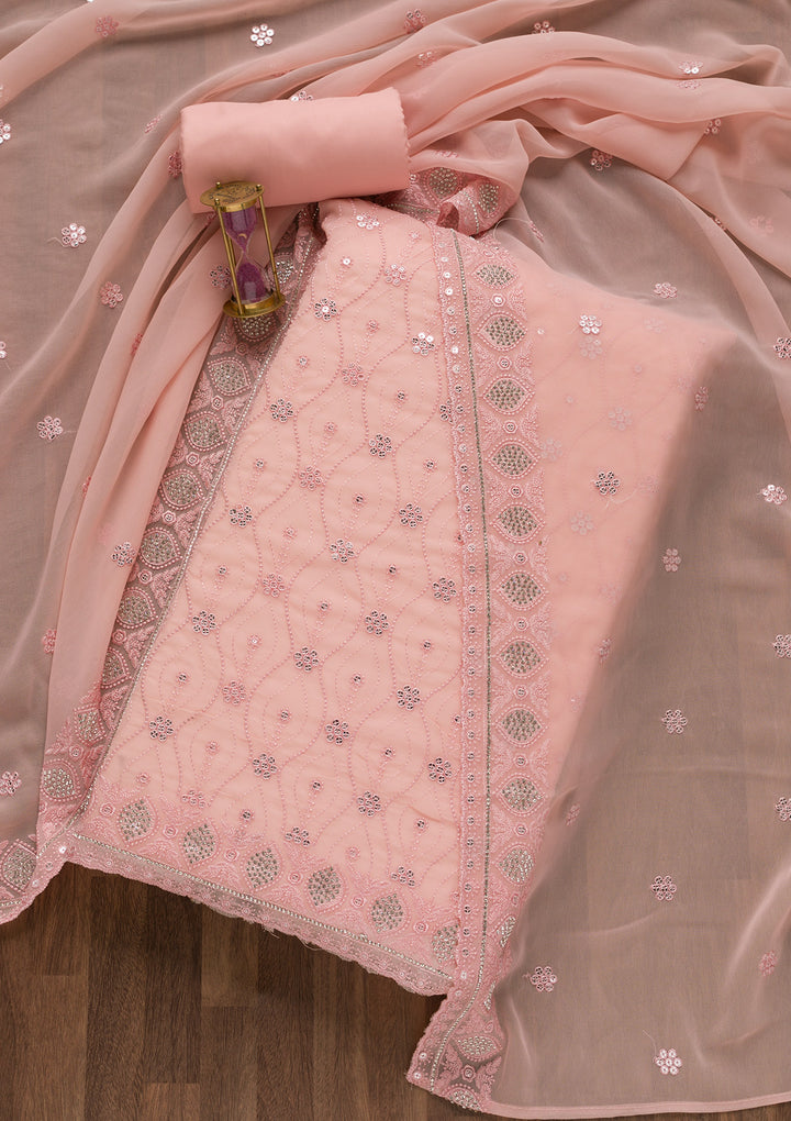 Pink Sequins Georgette Unstitched Salwar Suit