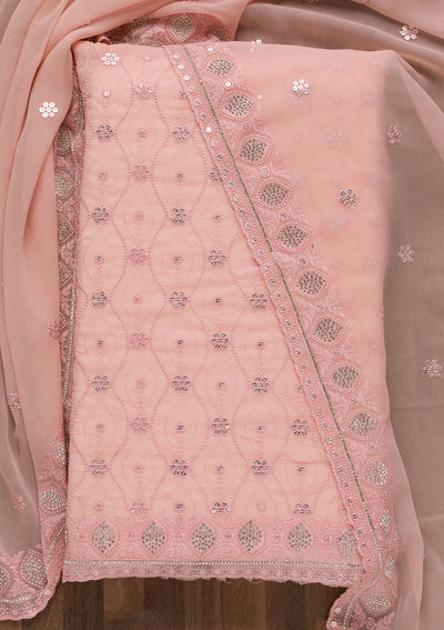 Pink Sequins Georgette Unstitched Salwar Suit