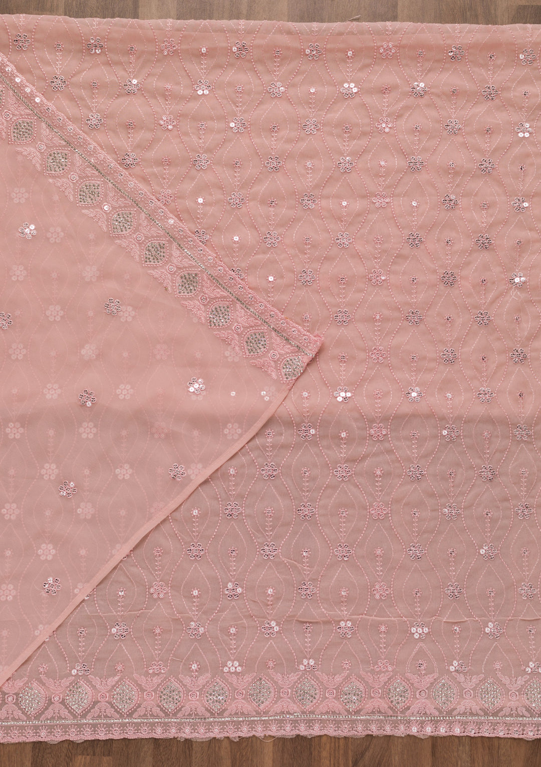 Pink Sequins Georgette Unstitched Salwar Suit