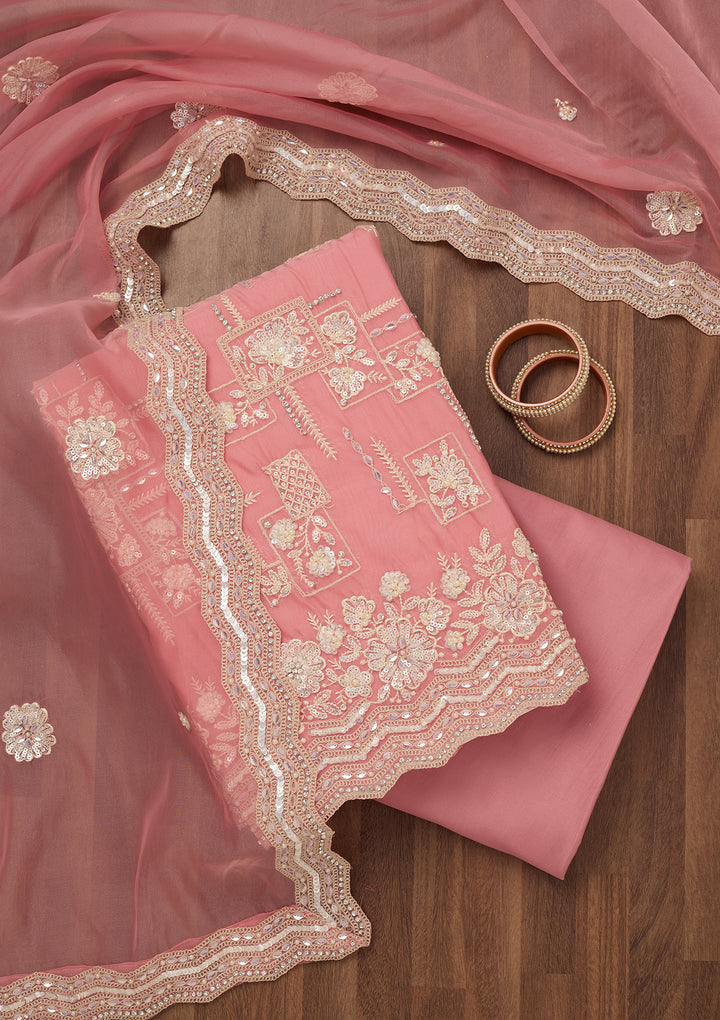 Pink Sequins Georgette Unstitched Salwar Suit