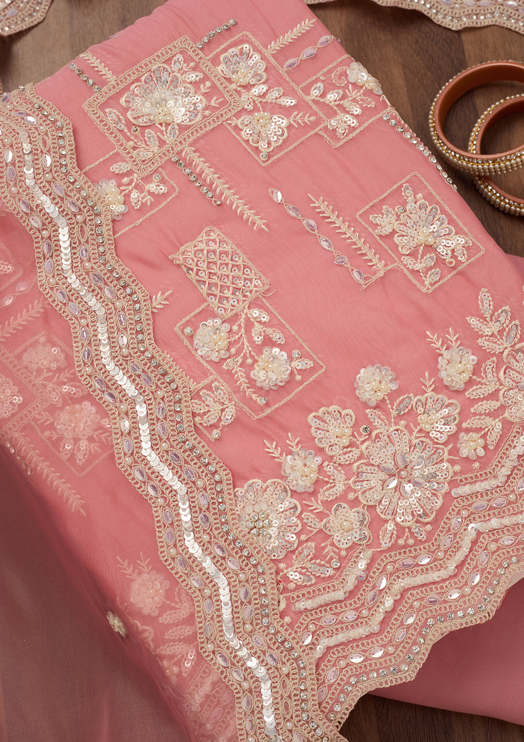 Pink Sequins Georgette Unstitched Salwar Suit