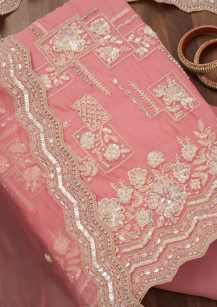 Pink Sequins Georgette Unstitched Salwar Suit
