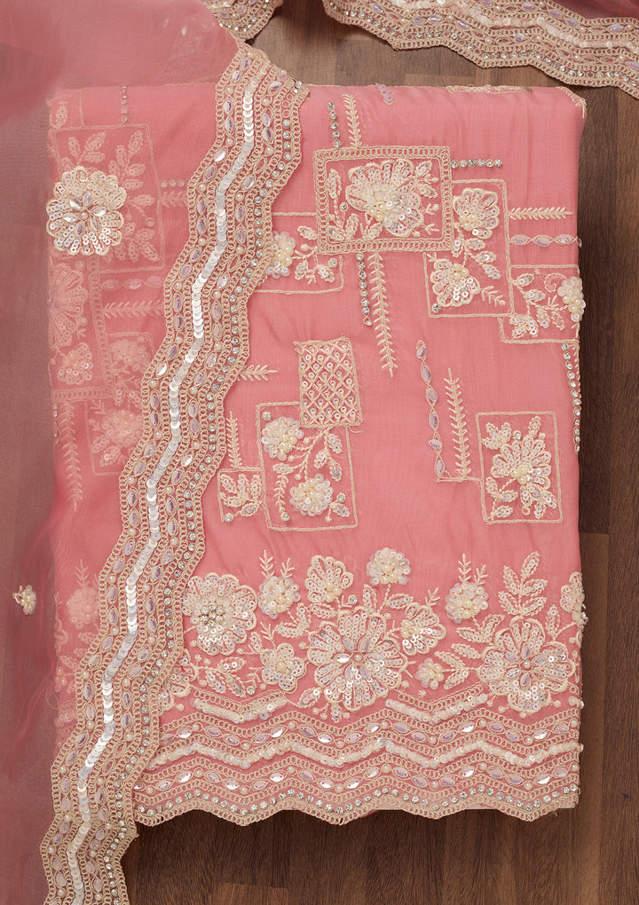 Pink Sequins Georgette Unstitched Salwar Suit