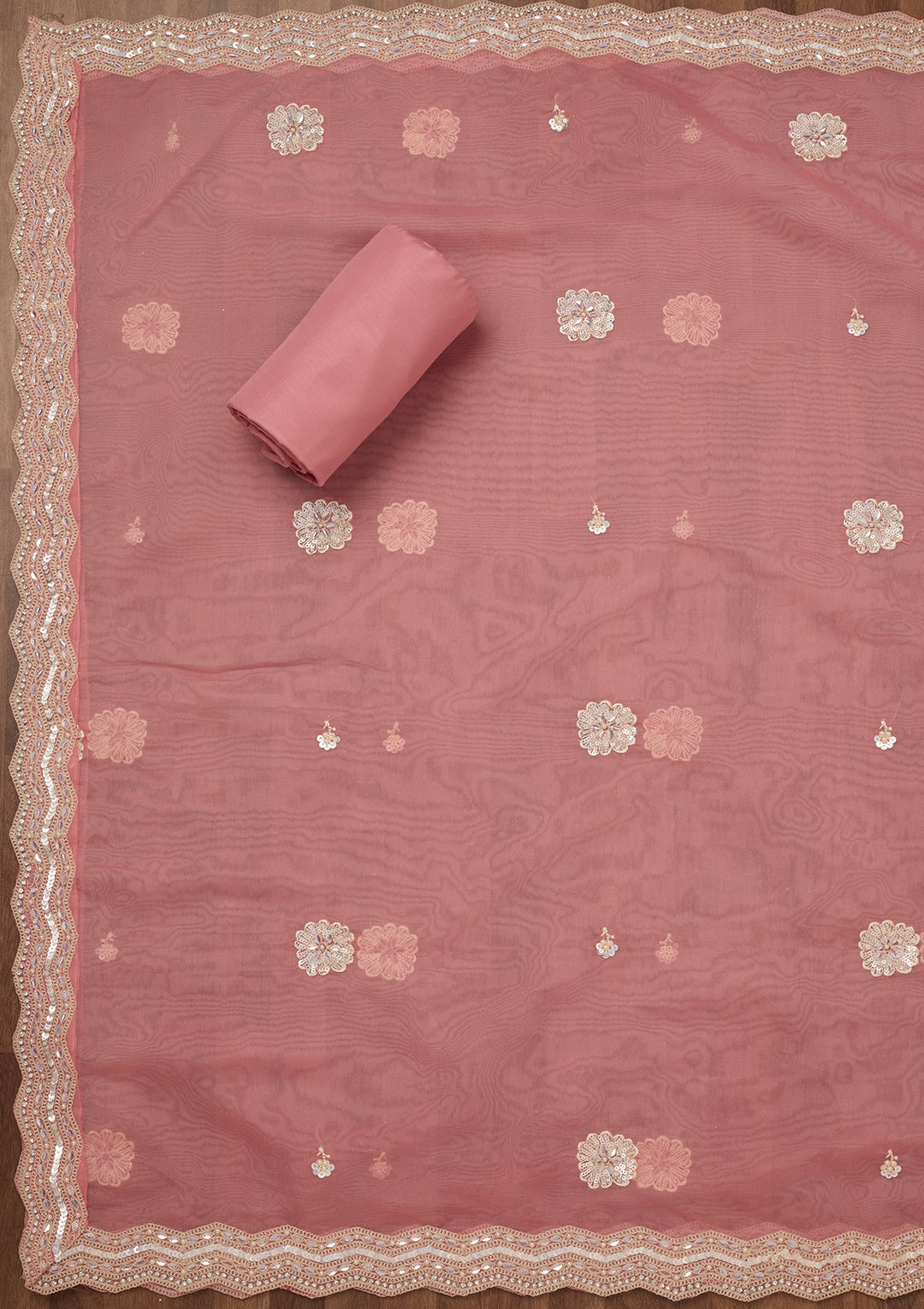 Pink Sequins Georgette Unstitched Salwar Suit