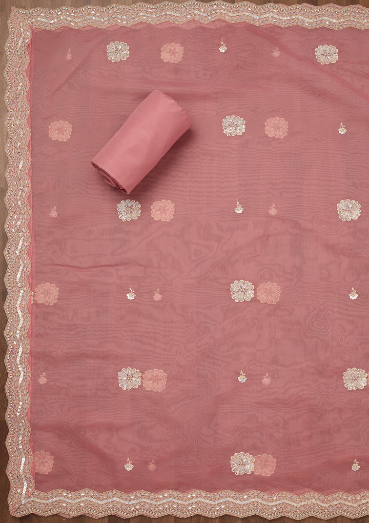 Pink Sequins Georgette Unstitched Salwar Suit