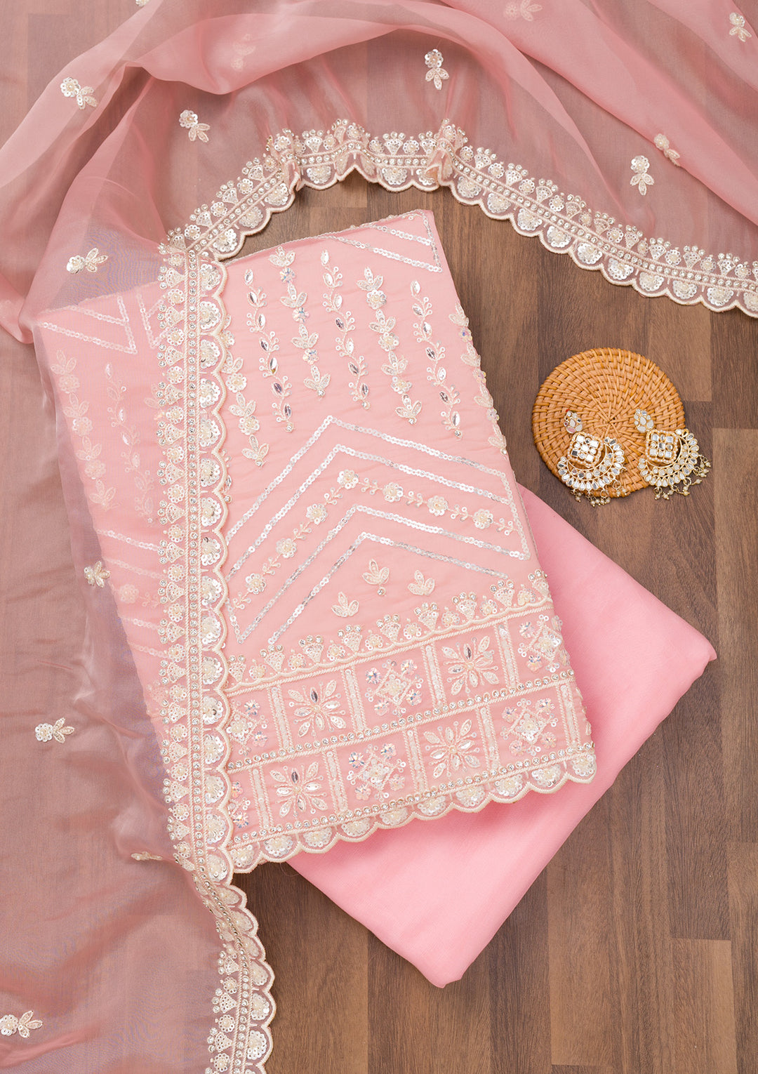 Pink Sequins Georgette Unstitched Salwar Suit