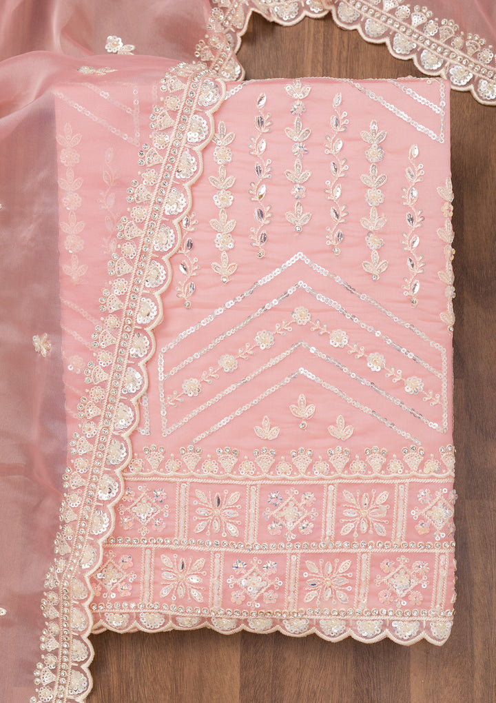 Pink Sequins Georgette Unstitched Salwar Suit