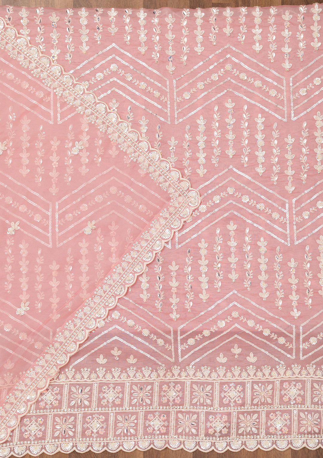 Pink Sequins Georgette Unstitched Salwar Suit
