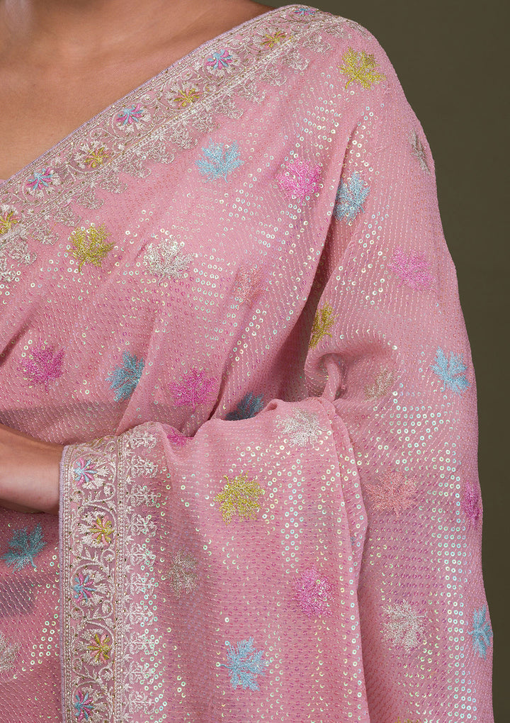 Pink Sequins Georgette Saree