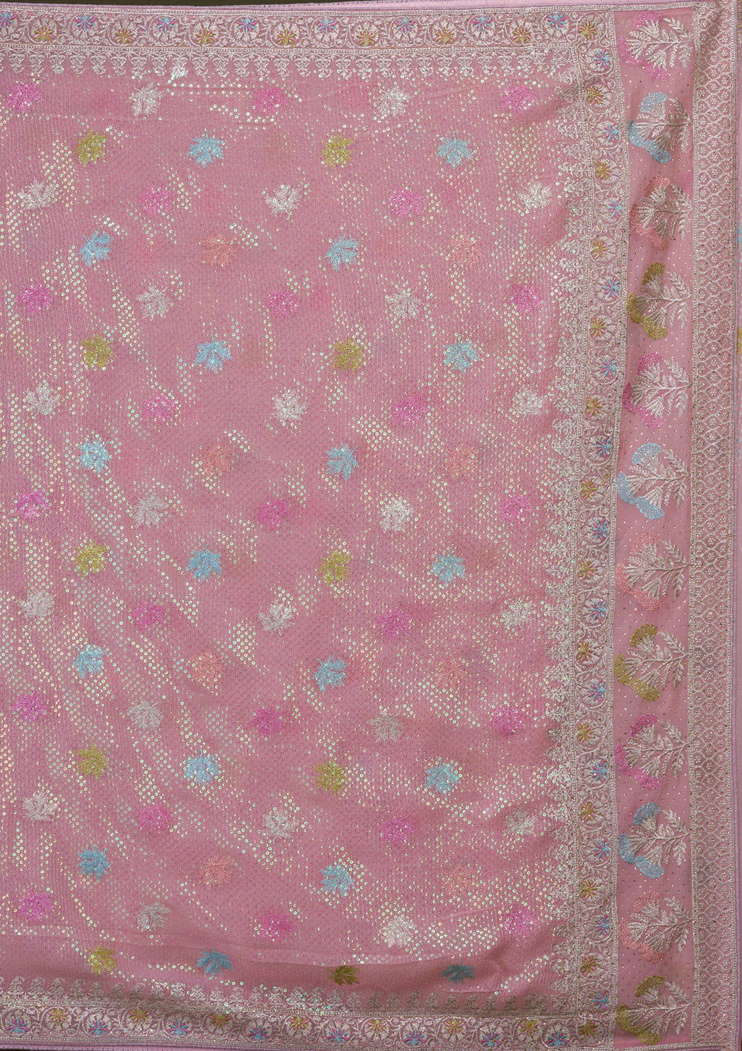 Pink Sequins Georgette Saree