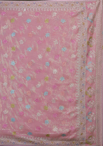 Pink Sequins Georgette Saree