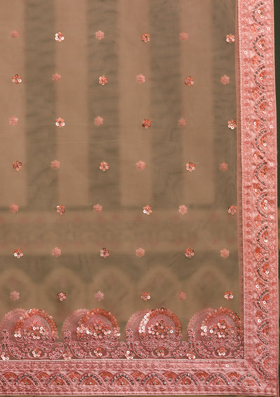 Pink Sequins Net Semi Stitched Lehenga