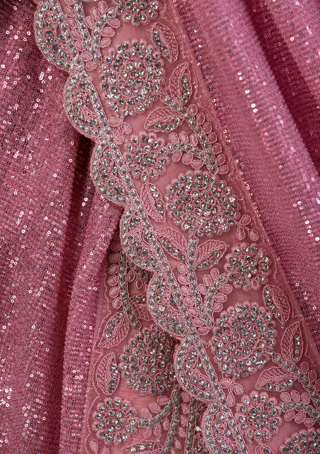 Pink Sequins Net Designer Saree