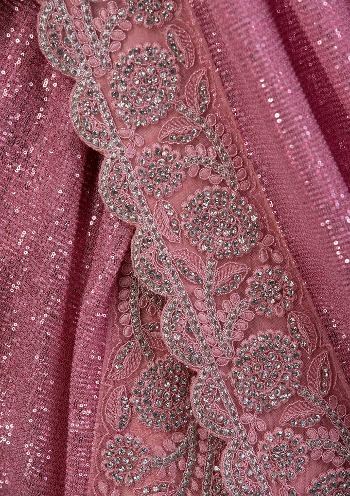 Pink Sequins Net Designer Saree