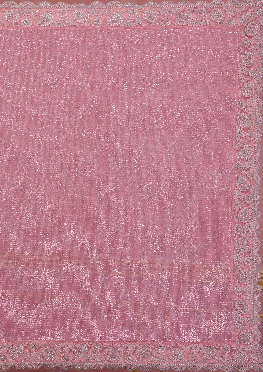 Pink Sequins Net Designer Saree