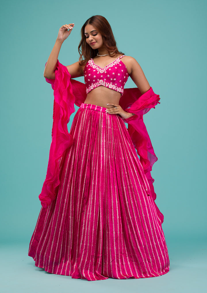 Pink Sequins Satin Readymade Lehenga