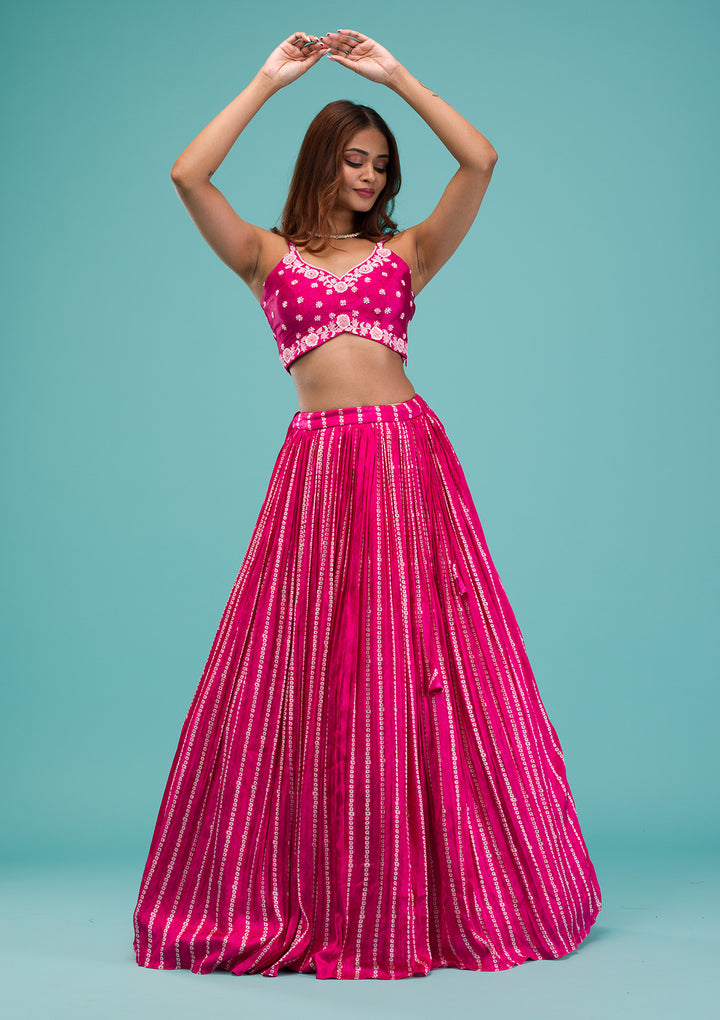 Pink Sequins Satin Readymade Lehenga
