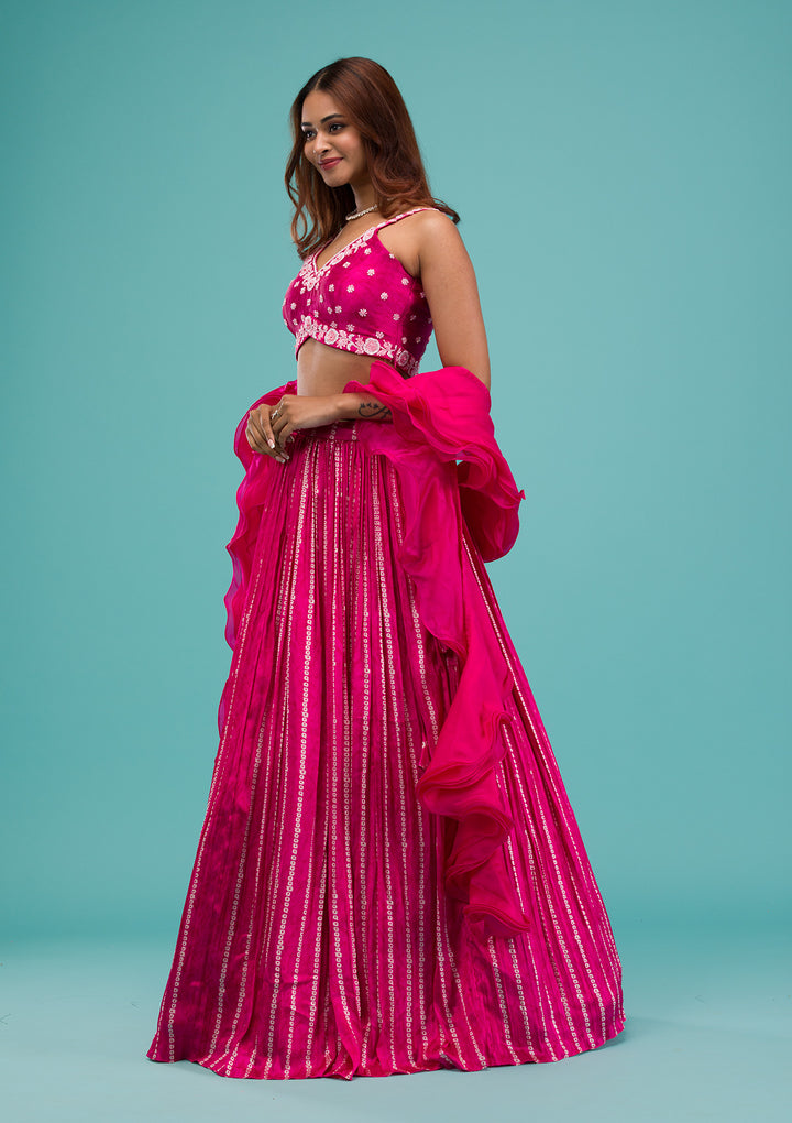 Pink Sequins Satin Readymade Lehenga