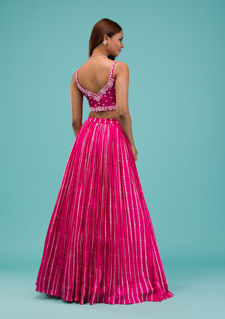 Pink Sequins Satin Readymade Lehenga