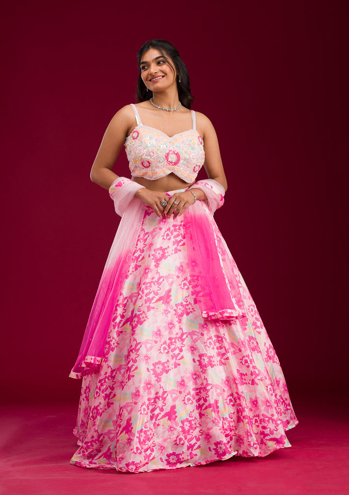 Pink Sequins Semi Crepe Readymade Lehenga