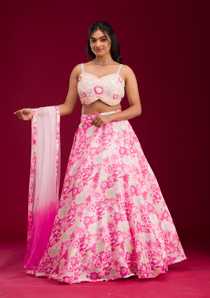 Pink Sequins Semi Crepe Readymade Lehenga