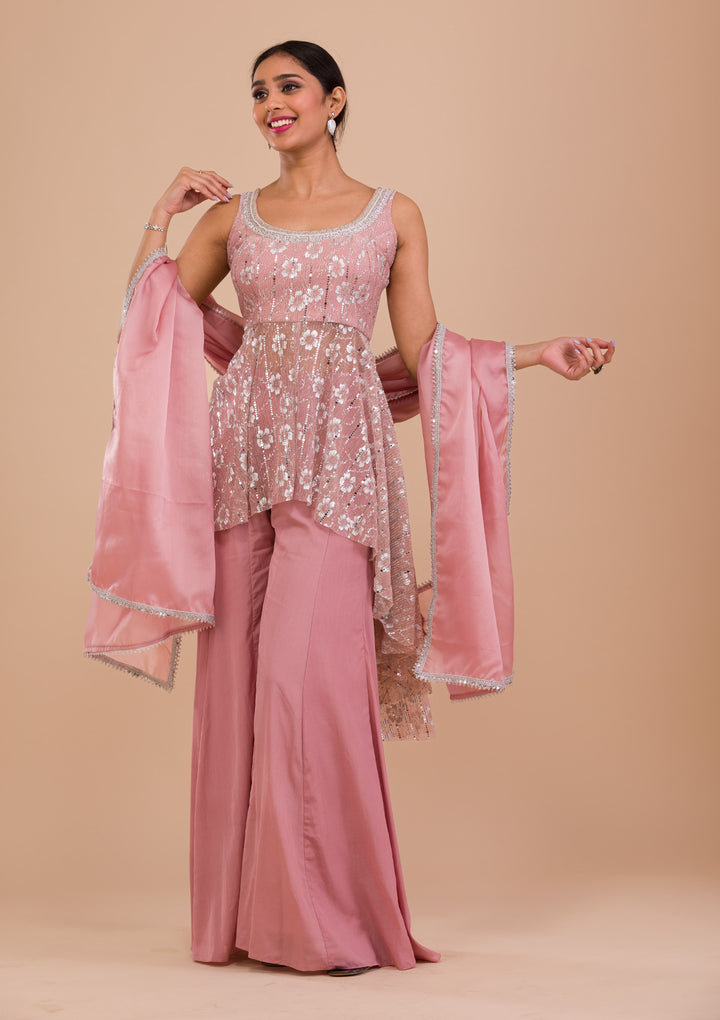 Pink Sequins Shimmer Readymade Salwar Suit-Koskii