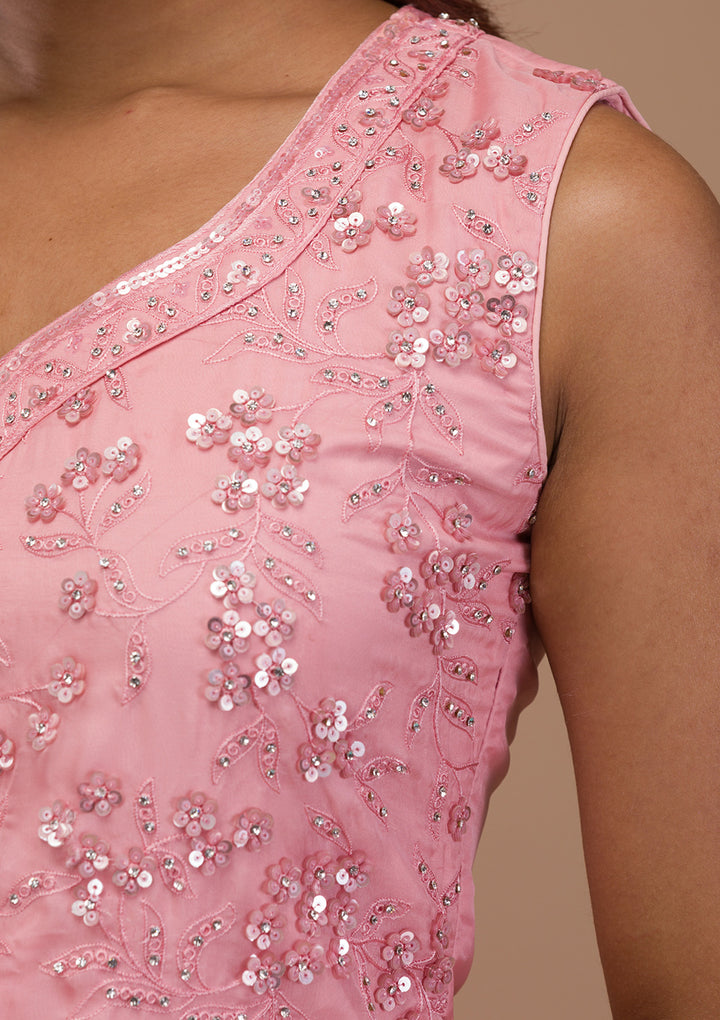 Pink Sequins Tissue Readymade Sharara Suit