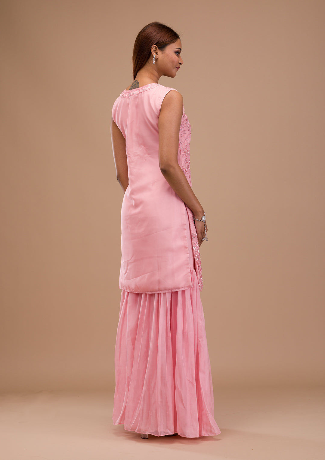 Pink Sequins Tissue Readymade Sharara Suit