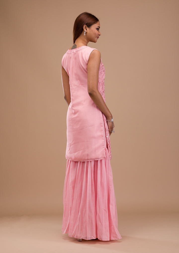 Pink Sequins Tissue Readymade Sharara Suit