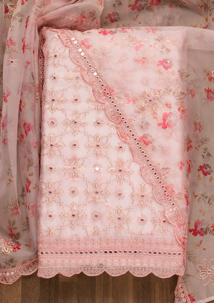 Pink Sequins Tissue Unstitched Salwar Suit