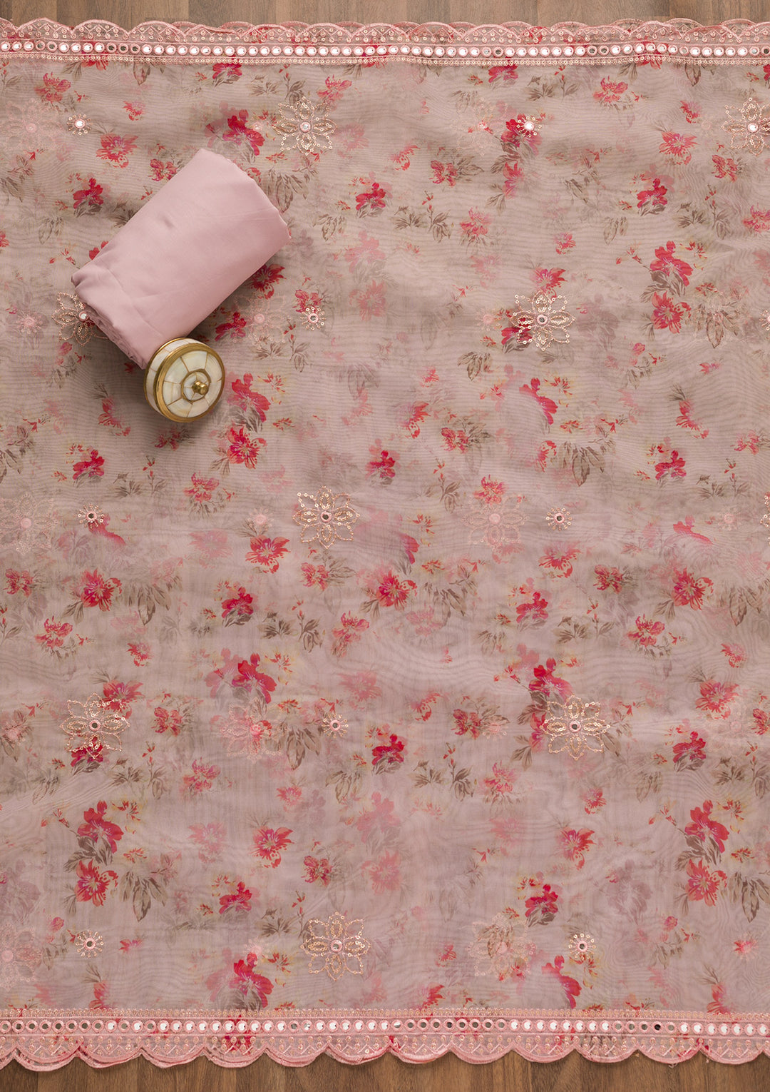 Pink Sequins Tissue Unstitched Salwar Suit
