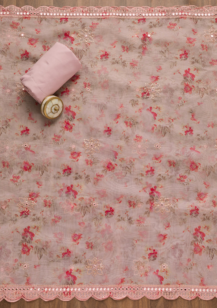 Pink Sequins Tissue Unstitched Salwar Suit