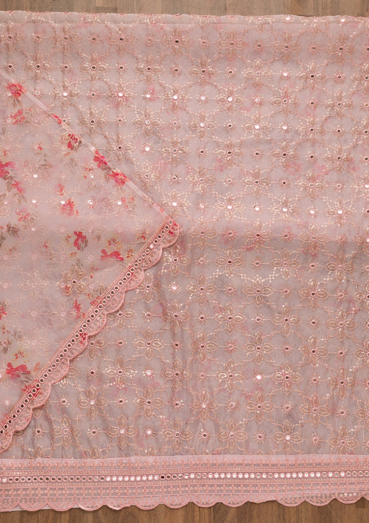 Pink Sequins Tissue Unstitched Salwar Suit