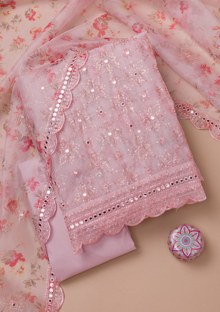 Pink Sequins Tissue Unstitched Salwar Suit