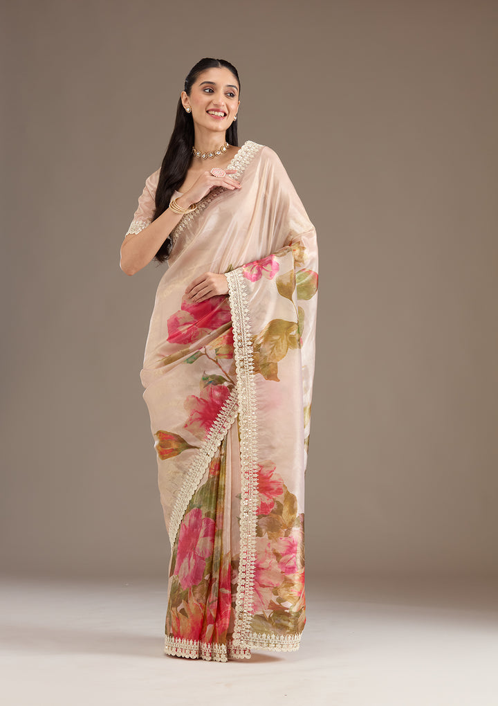 Pink Sequins Tissue Saree