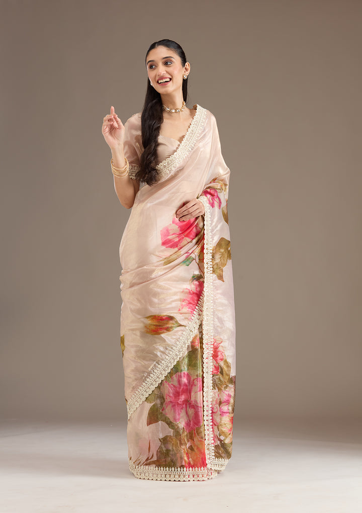 Pink Sequins Tissue Saree