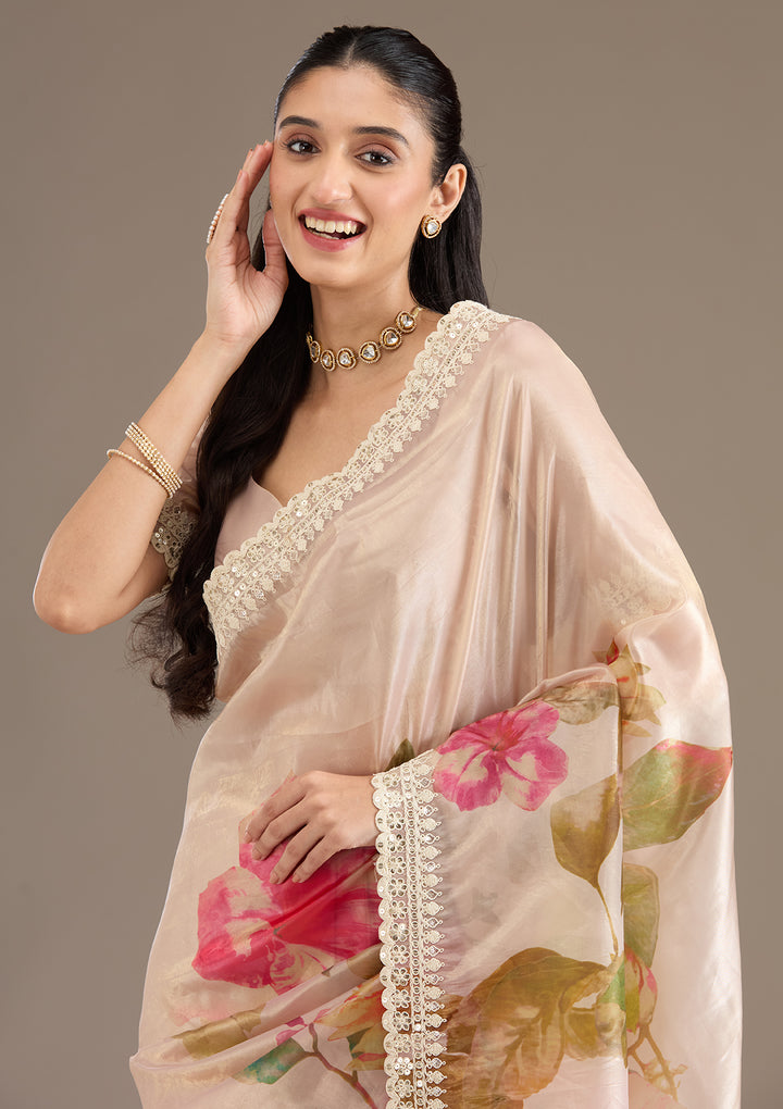 Pink Sequins Tissue Saree