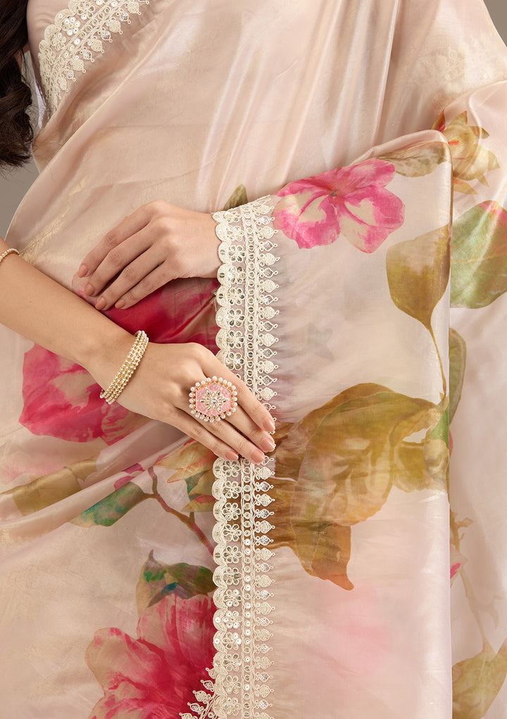 Pink Sequins Tissue Saree