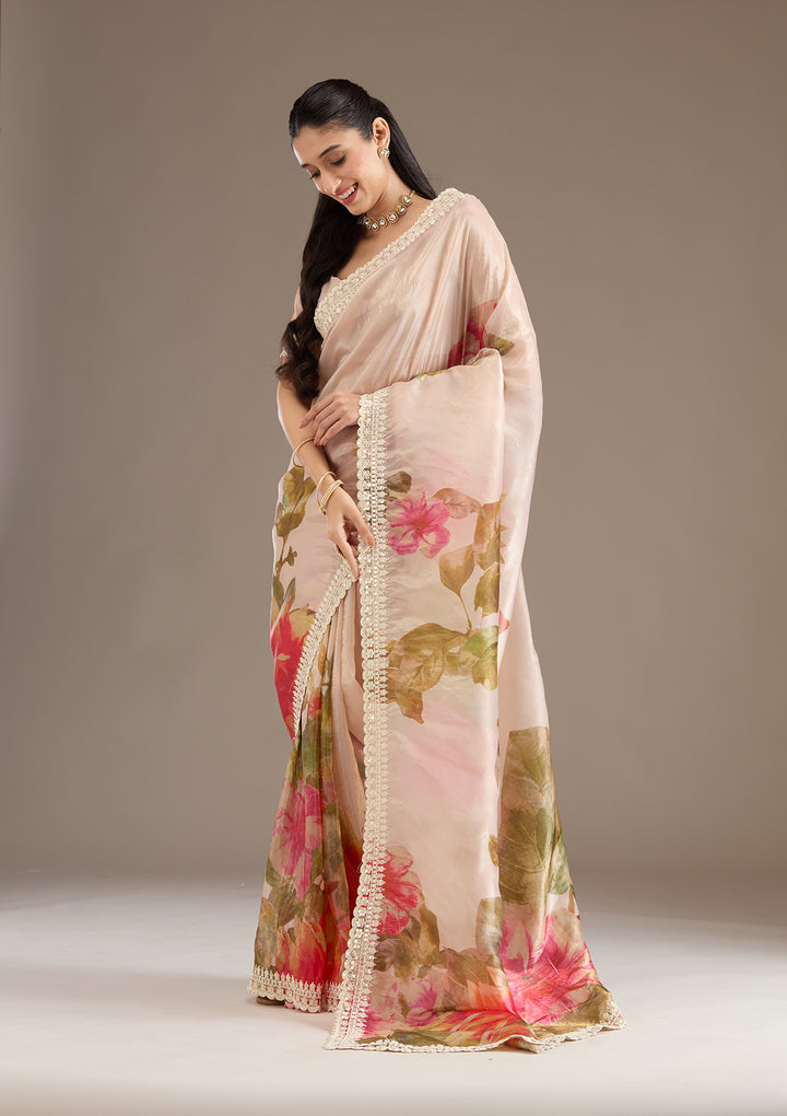 Pink Sequins Tissue Saree