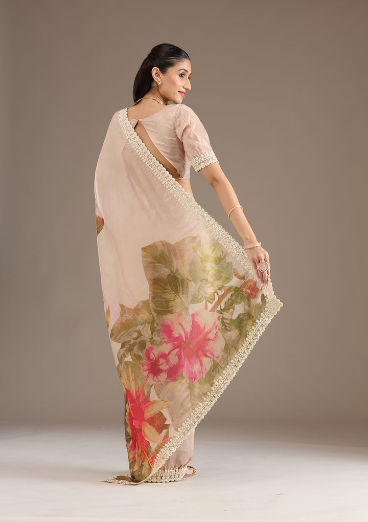 Pink Sequins Tissue Saree