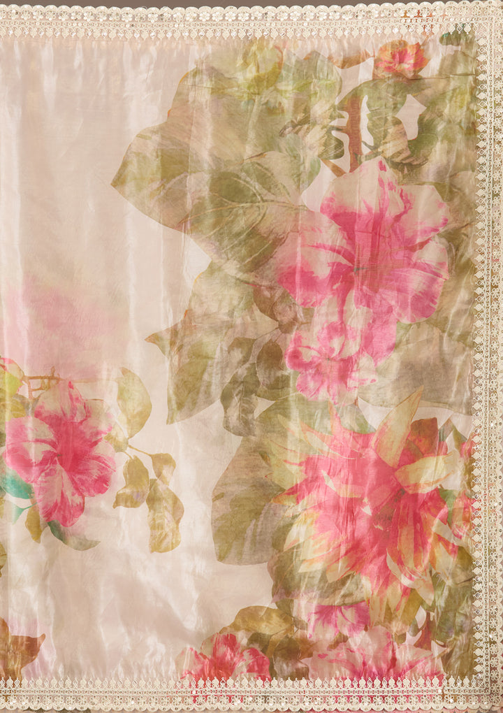 Pink Sequins Tissue Saree