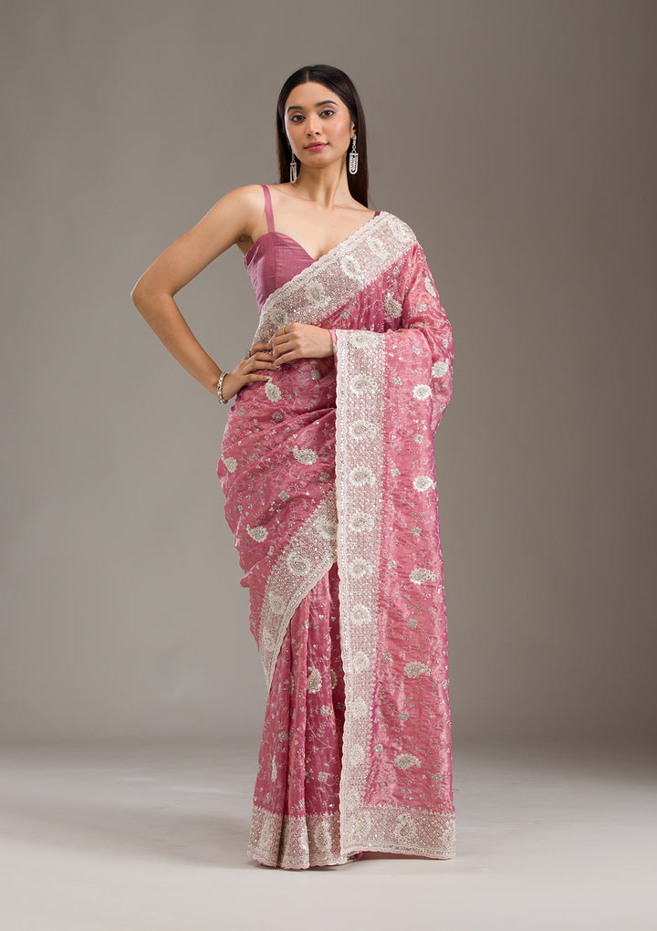 Pink Sequins Tissue Saree