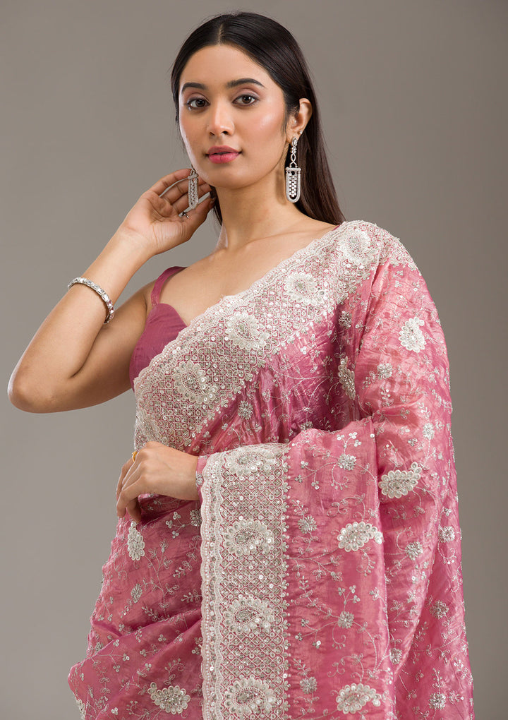 Pink Sequins Tissue Saree