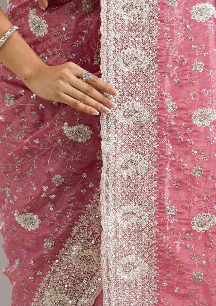 Pink Sequins Tissue Saree