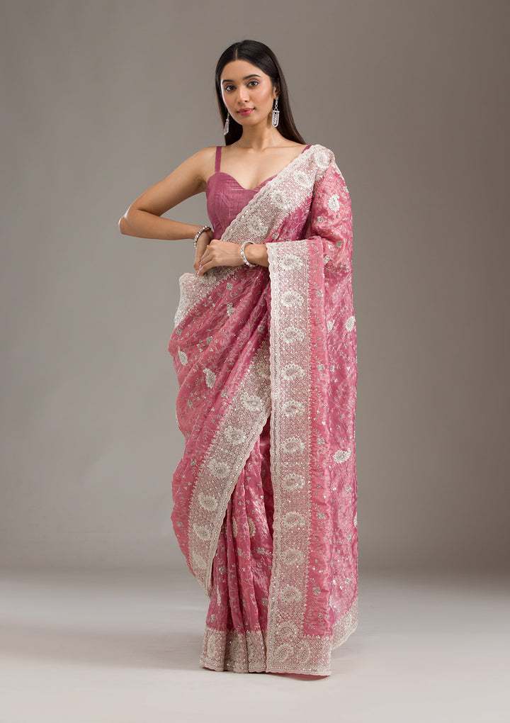 Pink Sequins Tissue Saree