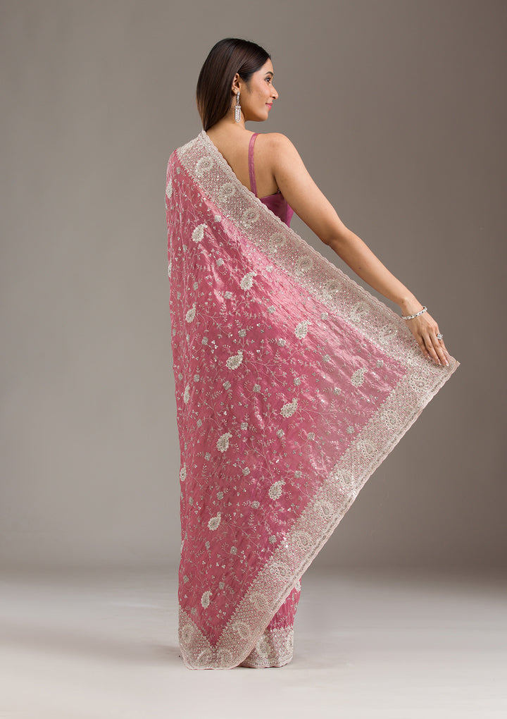 Pink Sequins Tissue Saree