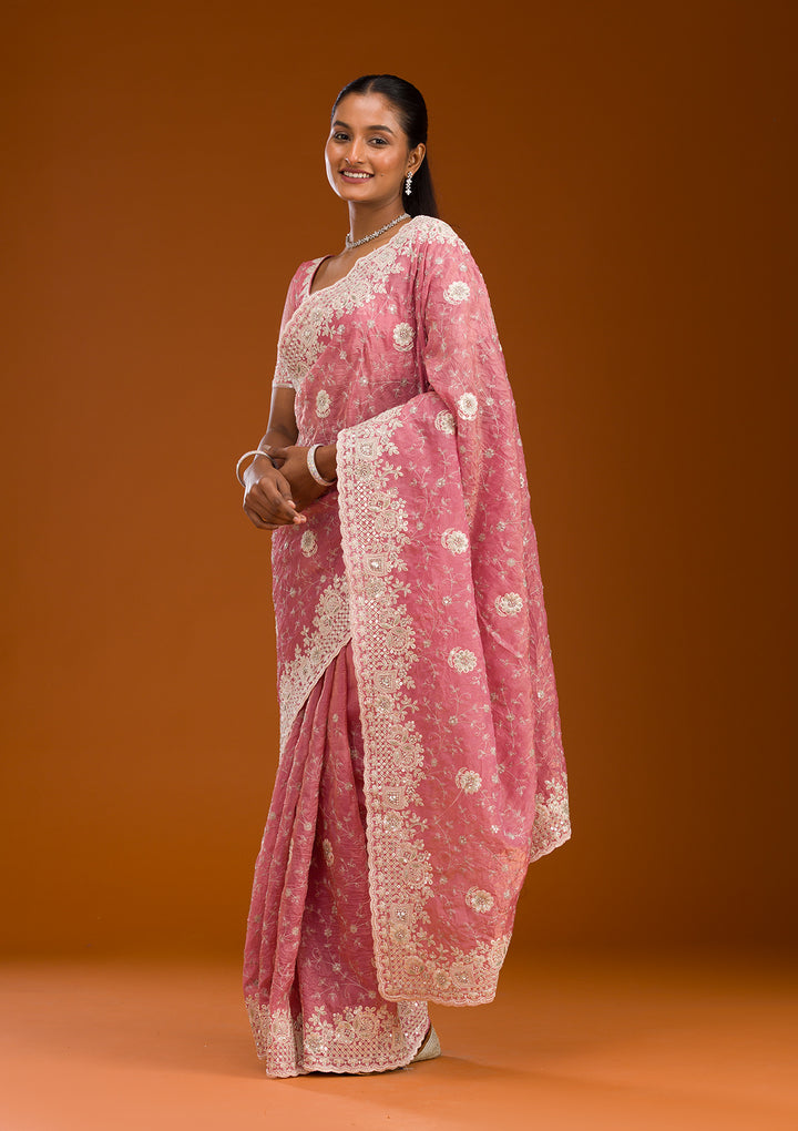 Pink Sequins Tissue Saree