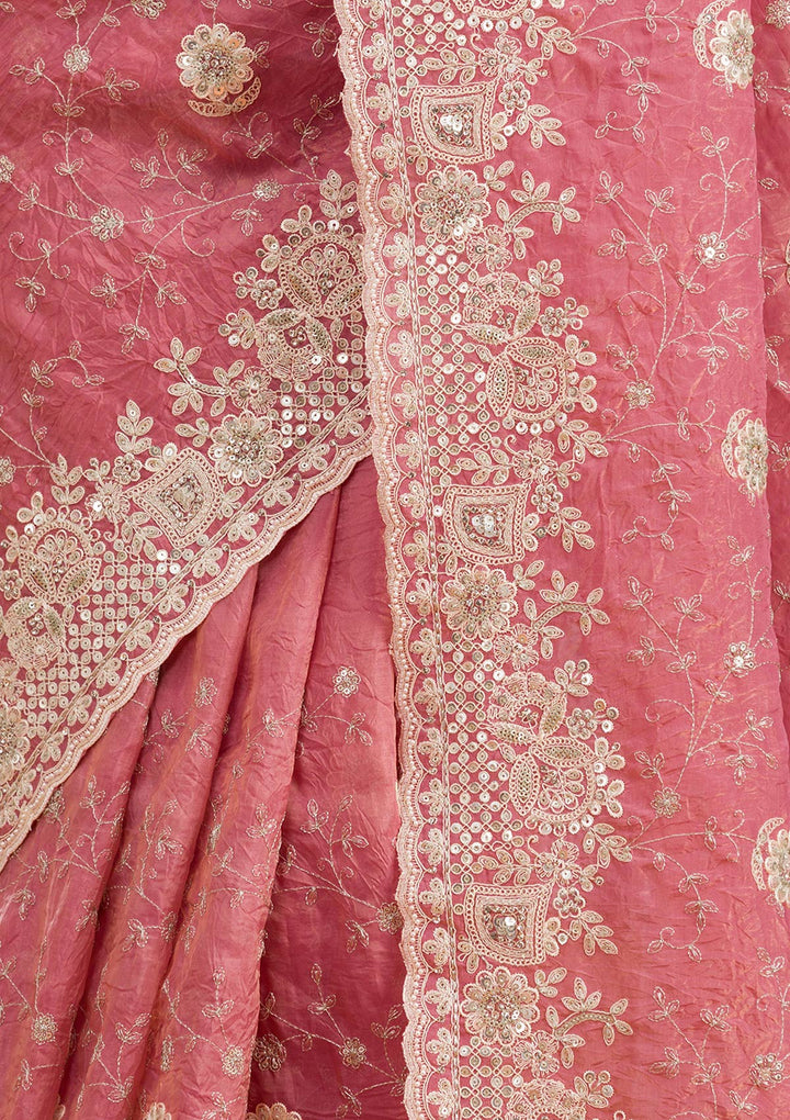 Pink Sequins Tissue Saree