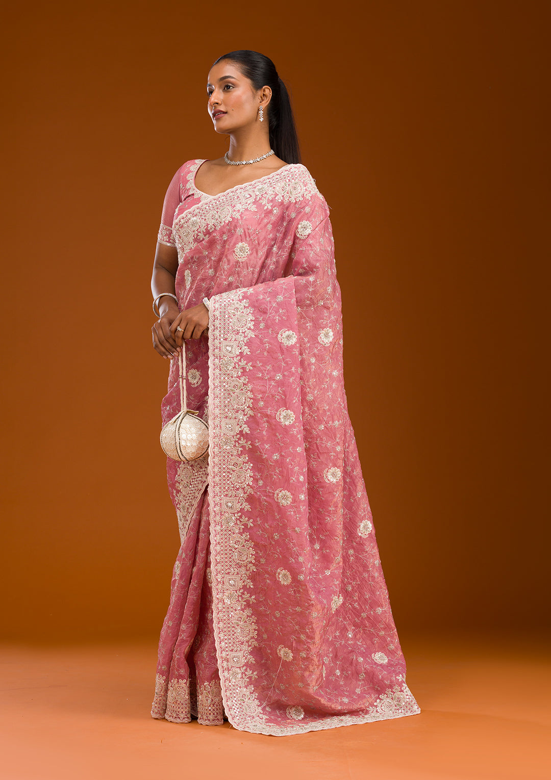 Pink Sequins Tissue Saree