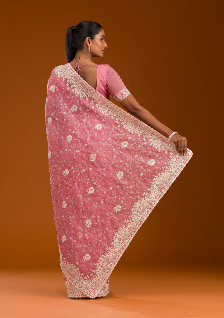 Pink Sequins Tissue Saree